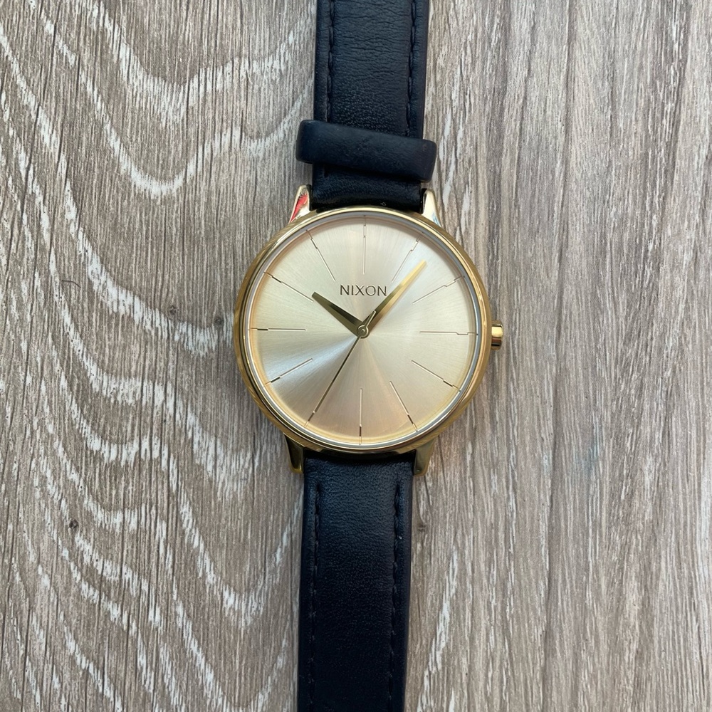 Nixon Black Leather Kensington Gold Watch - Picture 2 of 3